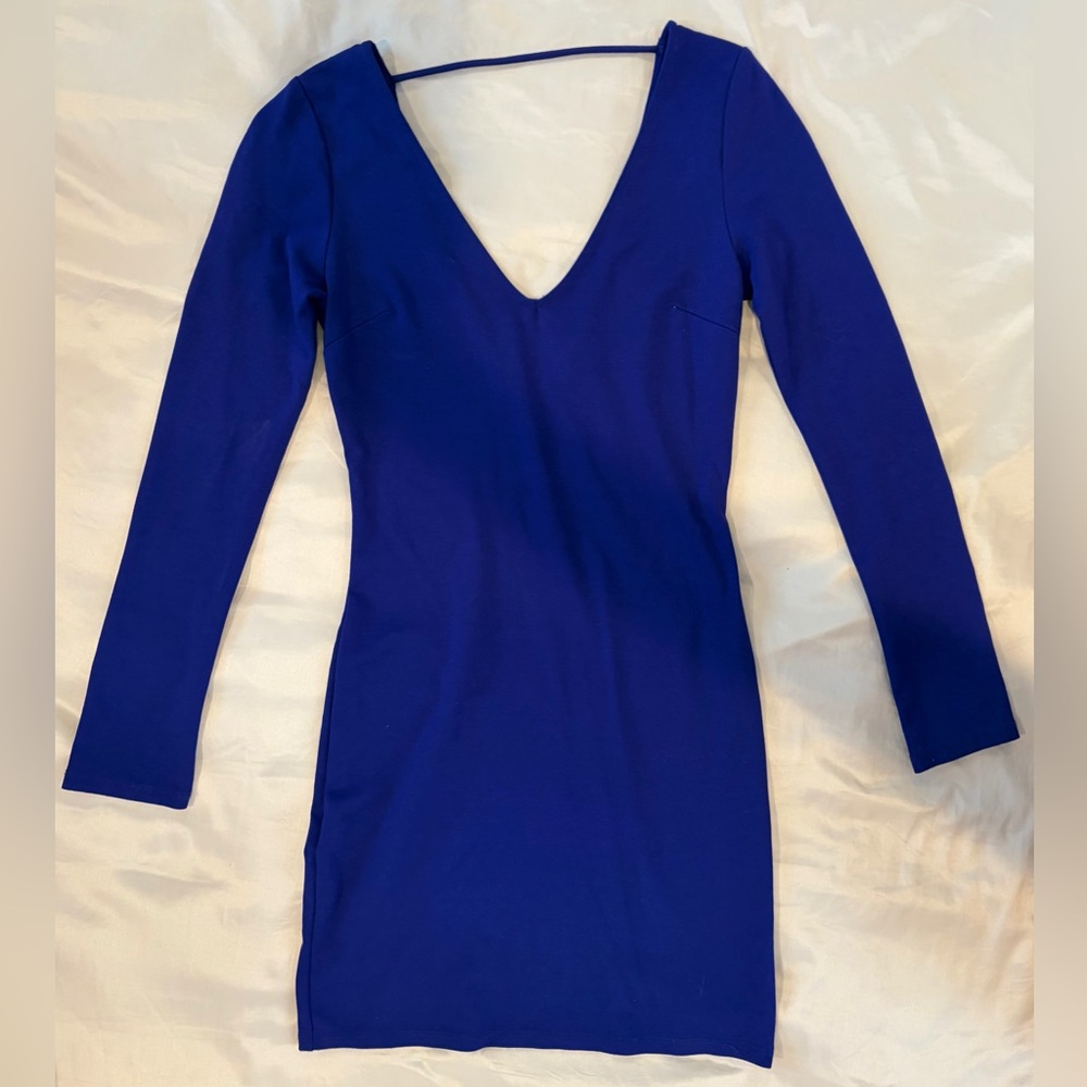 Charlotte Russe Royal Blue Long Sleeve V-Neck Bodycon Dress